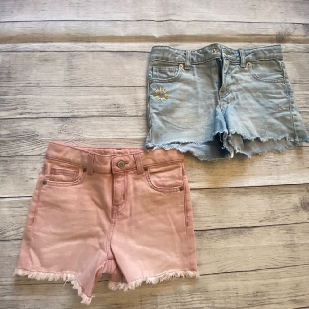 Cat & Jack Jean Short Bundle of 2 Denim Pink Cutoffs Distressed Hem Medium SZ 8